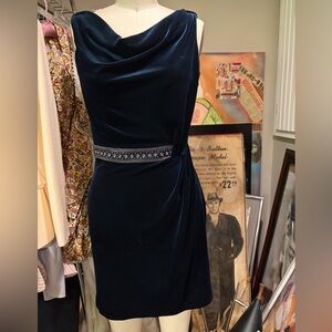 Elegant Laundrey velvet Navy Blue Dress